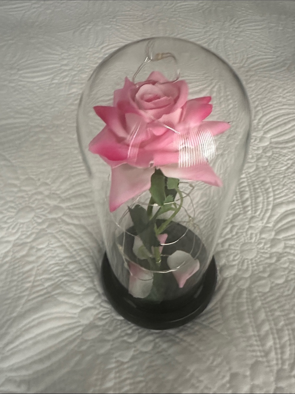 Light-Up Pink Rose Glass Dome Centerpiece